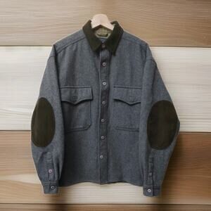 Derby Vintage Tweed Virgin Wool Elbow Patch Shirt Jacket Gray Size M